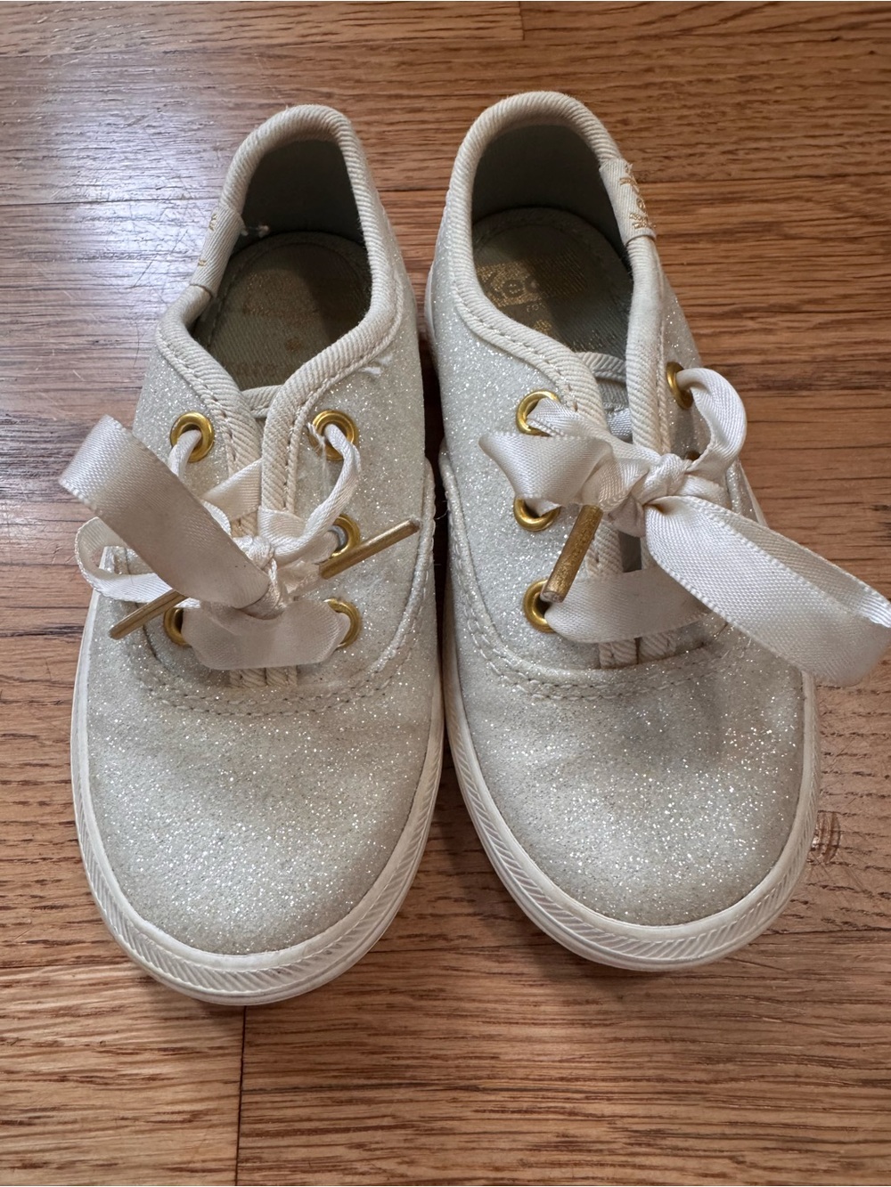kate spade Glitter Kids Sneakers in Cream with Gold Accents